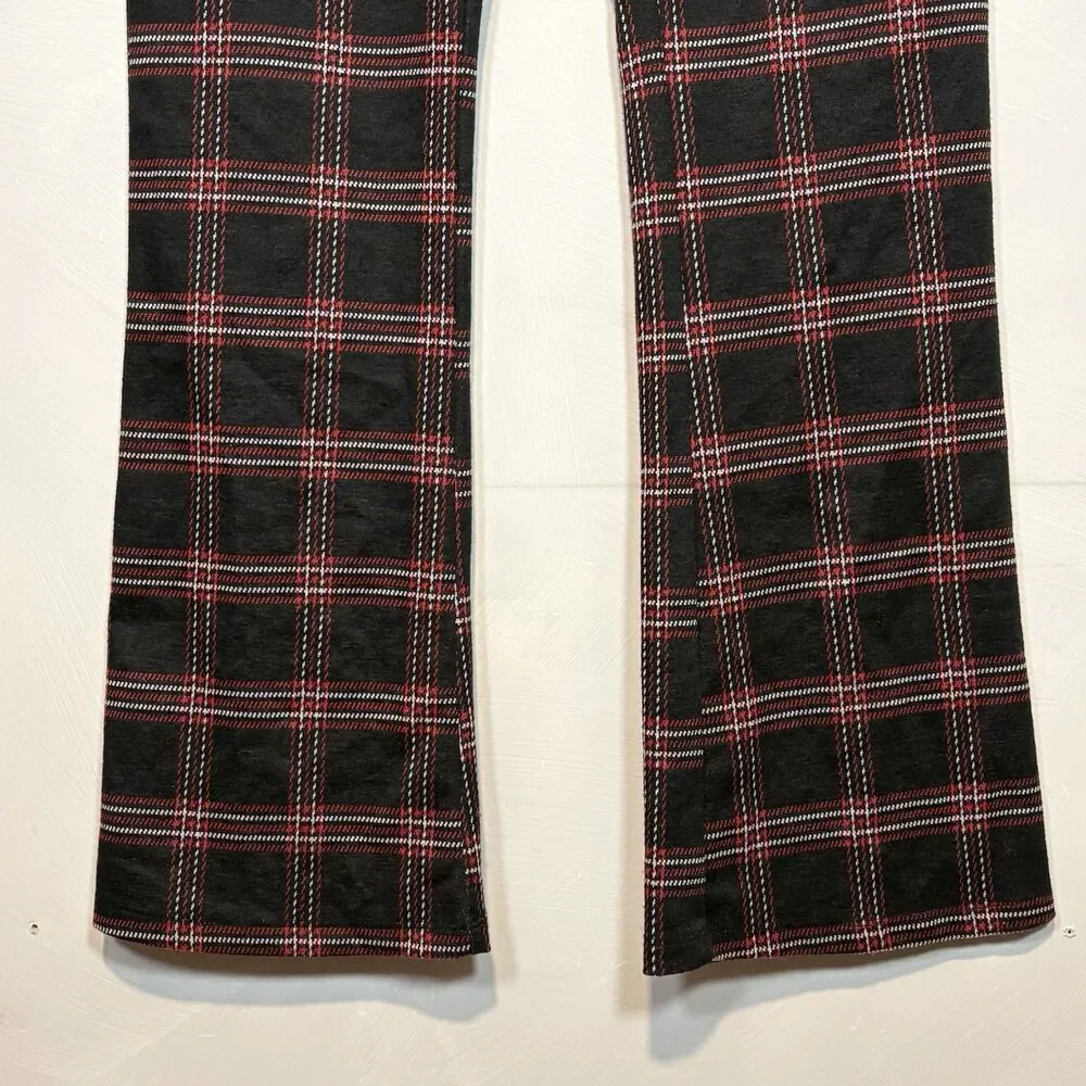 No Boundaries Size L Plaid Flare Leg Pull On Pants Legging Check Grunge Academia - Picture 5 of 8
